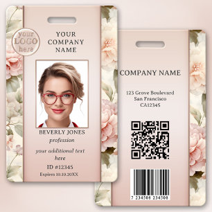 Girly Chic Roze Bloemen Medewerker Foto ID Badge