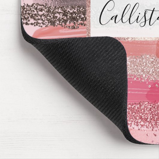 Girly Chic Roze Koraal Verf Glitter Brushstrokes Muismat (Hoek)