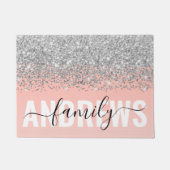 Girly Chic Silver Confetti Pink Gradient Monogram Deurmat (Voorkant)