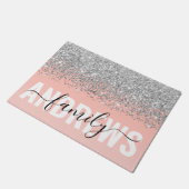 Girly Chic Silver Confetti Pink Gradient Monogram Deurmat (Schuin)