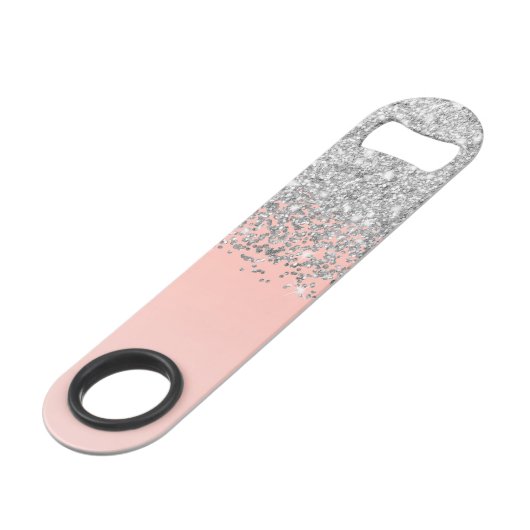 Girly Chic Silver Confetti Pink Gradient Monogram Speed Flessenopener (Achterkant Gekanteld)