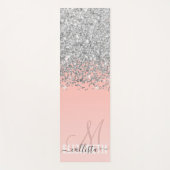 Girly Chic Silver Confetti Pink Gradient Monogram Yogamat (Voorkant)