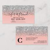 Girly Chic Silver Confetti Pink Gradient Ombre Aanbevelingskaartje (Voorkant / Achterkant)