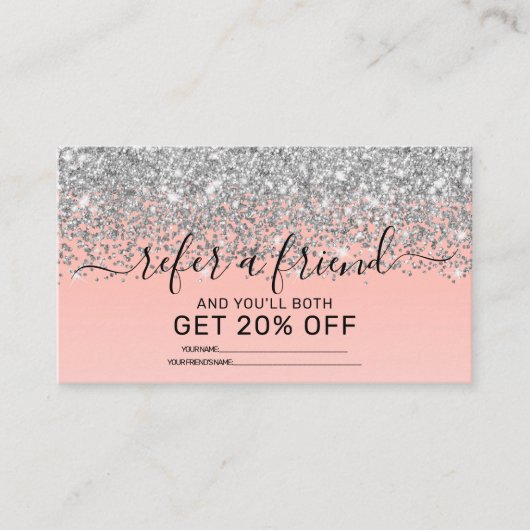 Girly Chic Silver Confetti Pink Gradient Ombre Aanbevelingskaartje (Voorkant)