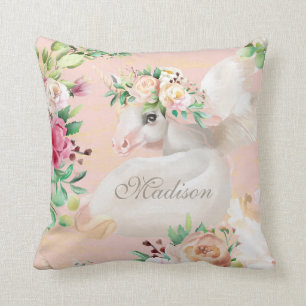 Girly Chic Waterverf Floral Unicorn gepersonalisee Kussen