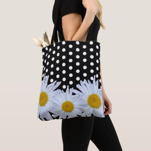 Girly Chic White Polka Dots Black Daisy Draagtas