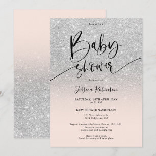 Girly chic zilveren glitter ombre roze baby shower kaart