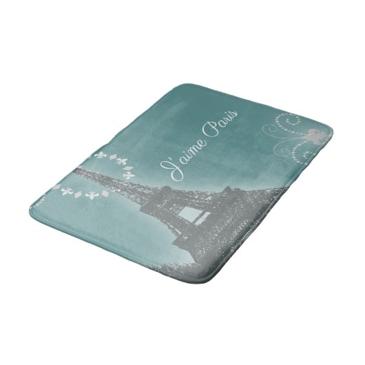 Girly chique retro mode Blauwgroen Paris Eiffeltor Badmat (Gekanteld)