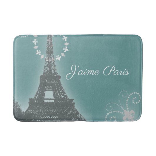 Girly chique retro mode Blauwgroen Paris Eiffeltor Badmat (Voorkant)