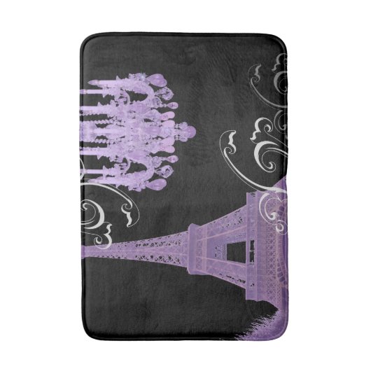 Girly chique retro mode paarse Paris Eiffeltoren Badmat (Voorkant Verticaal)