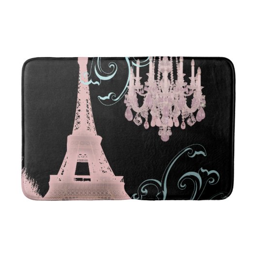 Girly chique retro mode roze Paris Eiffeltoren Badmat (Voorkant)