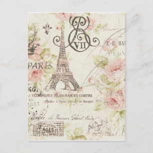 Girly chique romantische bloemenparijs eiffeltoren briefkaart