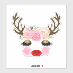 Girly Christmas Holiday Rendier Bloemengewei Sticker