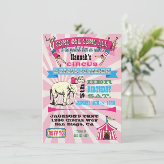 GIrly Circus Poster Stijl Feestuitnodigingen Kaart (Staand voorkant)
