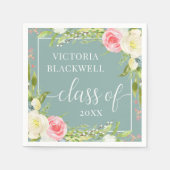 Girly Class of 2022 Greenery Flowers Afstuderen Servet (Voorkant)