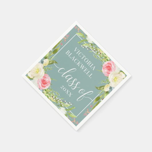 Girly Class of 2022 Greenery Flowers Afstuderen Servet (Hoek)