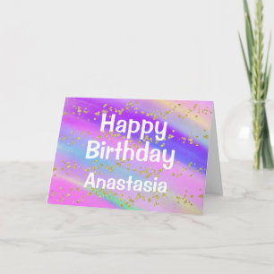 Girly Colorful Happy Birthday Unicorn Gold Glitter Kaart
