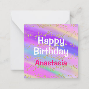 Girly Colorful Happy Birthday Unicorn Gold Glitter Notitiekaartje