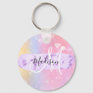 Girly Colorful Unicorn Rainbow Hearts Monogram Sleutelhanger