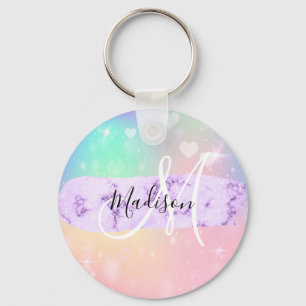 Girly Colorful Unicorn Rainbow Hearts Monogram Sleutelhanger