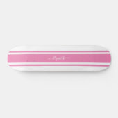 Girly Cool Pink White Racing Stripes Monogramed Skateboard (Horizontaal)
