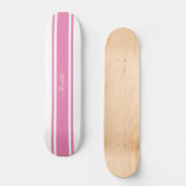 Girly Cool Pink White Racing Stripes Monogramed Skateboard (Voorkant)