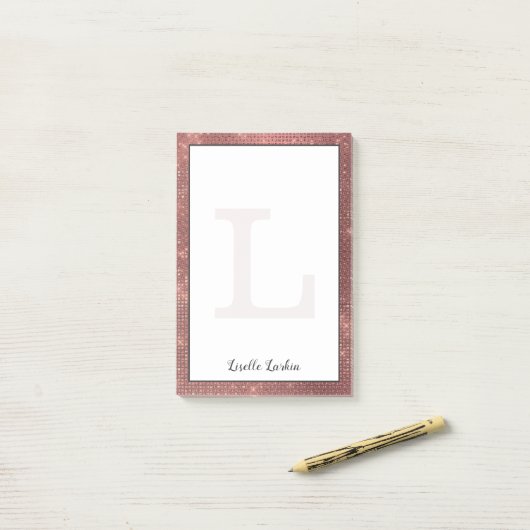 Girly Copper Diamond Glitter Glam Monogram Naam Post-it® Notes (Op bureau)