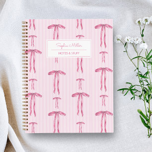 Girly Coquette Pink Bow Monogram Naam Notitieboek