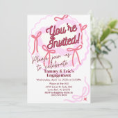 Girly Coquette Uitnodiging | Roze strikken (Staand voorkant)