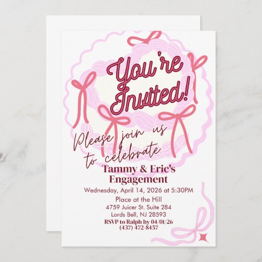 Girly Coquette Uitnodiging | Roze strikken (Voorkant / Achterkant)