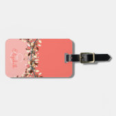 Girly Coral Initiaal Monogram Leafy Branches Bagagelabel (Voorkant horizontaal)