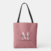 Girly Coral Red Glitter Monogram Naam Draagtas (Achterkant)