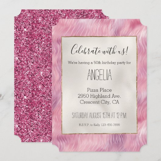 Girly Cotton Snoep Roze Glitter Kaart (Voorkant / Achterkant)
