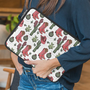 Girly Country Cowgirl Kerst roze en groen Laptop Sleeve