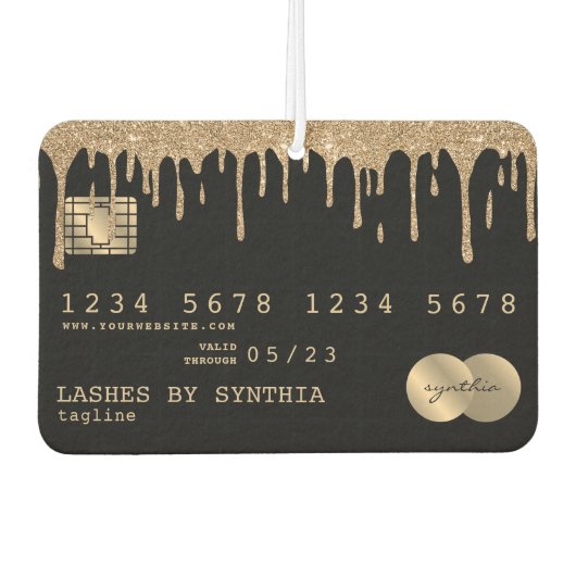 girly credit card style gold drips lashes makeup luchtverfrisser (Voorkant)