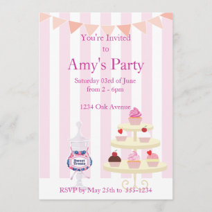 Girly Cupcakes en Candy Jar Birthday Invitation Kaart