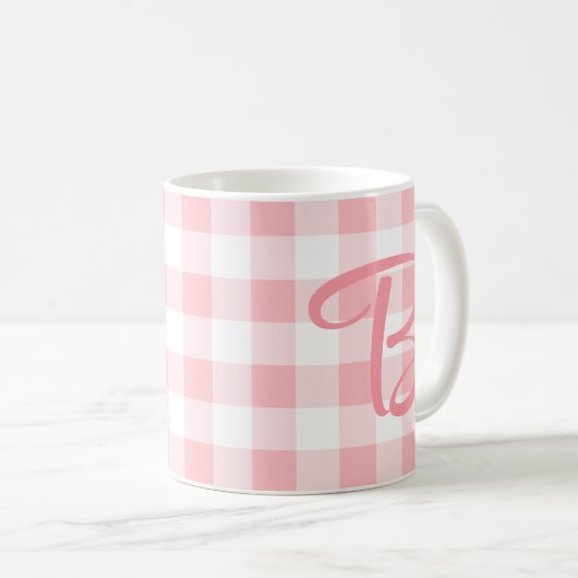 Girly Custom Monogram Mok | Pink Plaid (Voorkant rechts)