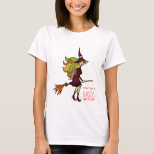 Girly Cute Basic Halloween Witch Broomstick T-shirt