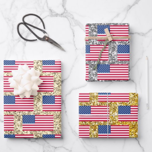 Girly Cute Fun Glitter Patriotic American USA Flag Inpakpapier Vel (Voorkant)
