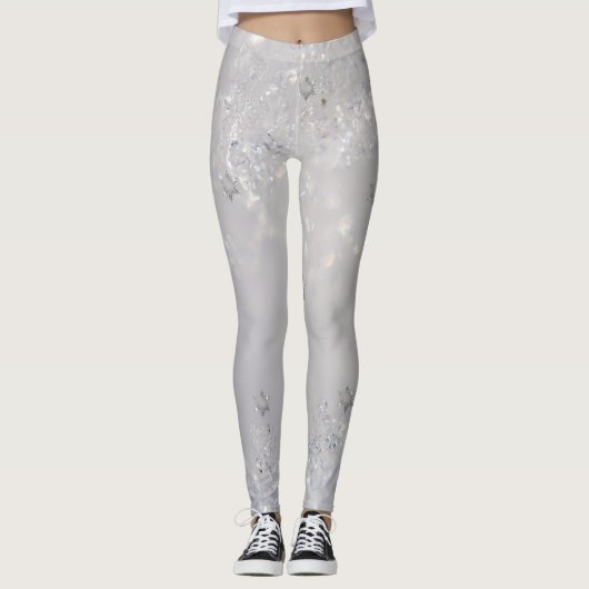 Girly Cute Glittery Snowflakes Leggings (Voorkant)