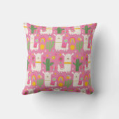 Girly Cute Llamas Green Cactus Rainbows roze Kussen (Achterkant)