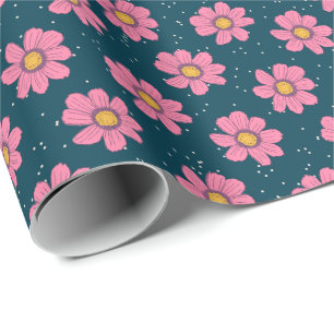 Girly Cute Modern Blue Pink Floral Flowers Cadeaupapier