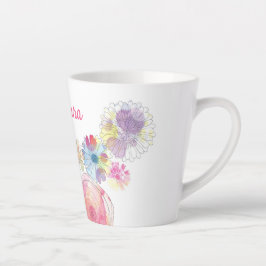 Girly Cute Personalized Floral Waterverf Latte Mok