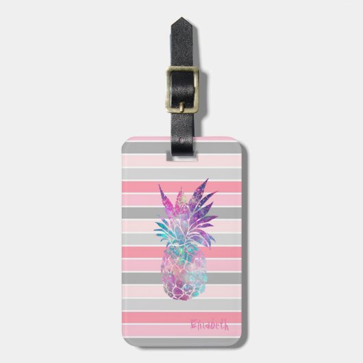 Girly Cute Pineapple, Stripes Bagagelabel (Voorkant verticaal)