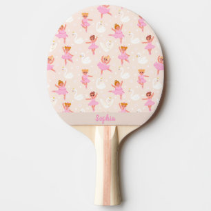 Girly Cute Pink Ballerina Pattern Aangepaste naam Tafeltennisbatje