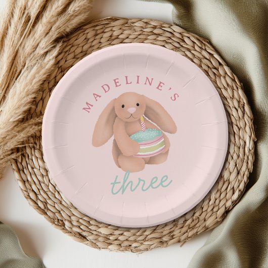 Girly Cute Pink Bunny Cake Girls Birthday Papieren Bordje
