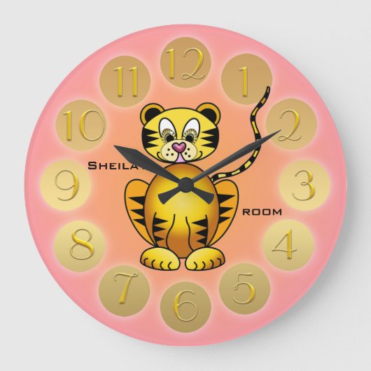 Girly Cute Tiger Pink Gold Wall klok (Voorkant)