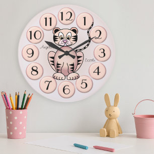 Girly Cute Tiger Pink Princess Wall Clock Grote Klok