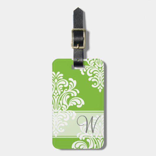 Girly Damask Monogram Bagagelabel (Voorkant verticaal)