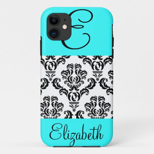Girly Damask Pattern met Monogram en naam Case-Mate iPhone Case (Achterkant)